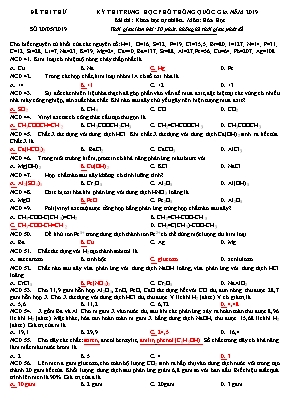 Đề thi thử THPT Quốc gia môn Hóa học năm 2019 (Kèm đáp án)
